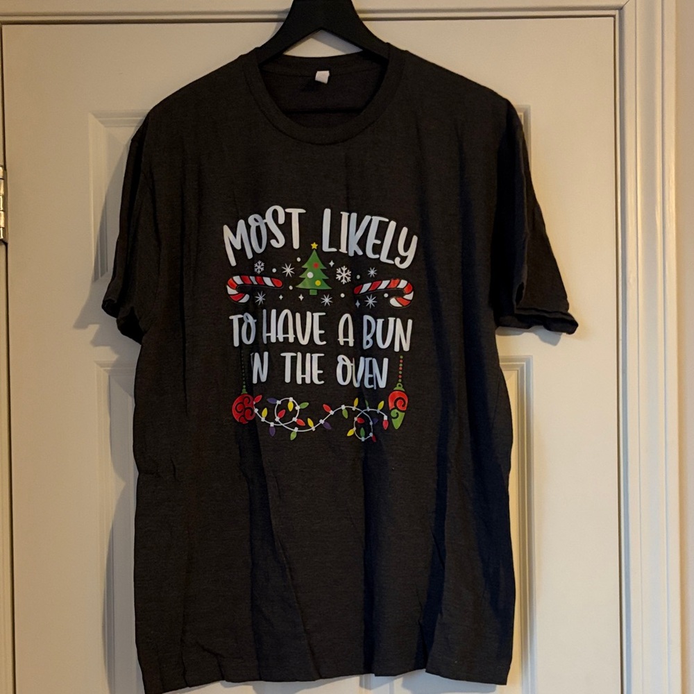 Black Graphic T-Shirt with Festive Print